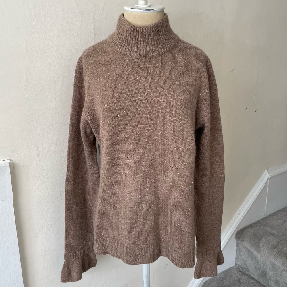 Christopher Fischer Brown Speckle Knit Funnel Neck Cashmere Sweater EUC Size M